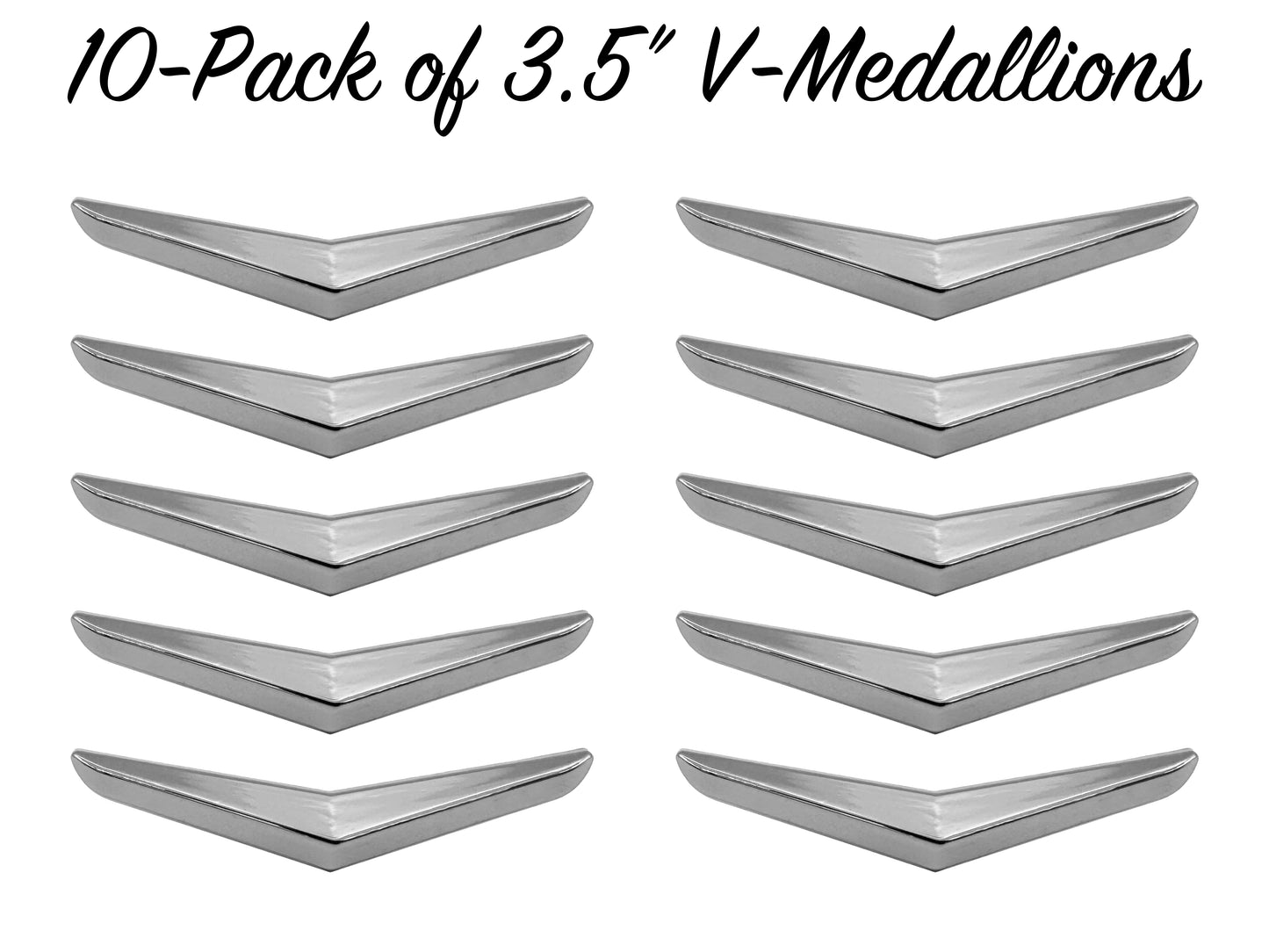 LIMITED AVAILABILITY DEEP DISCOUNT - 10-Pack of 3.5" V-Medallions - Chrome