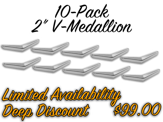 10-Pack of 2" V-Medallions - Chrome - LIMITED AVAILABILITY DEEP DISCOUNT
