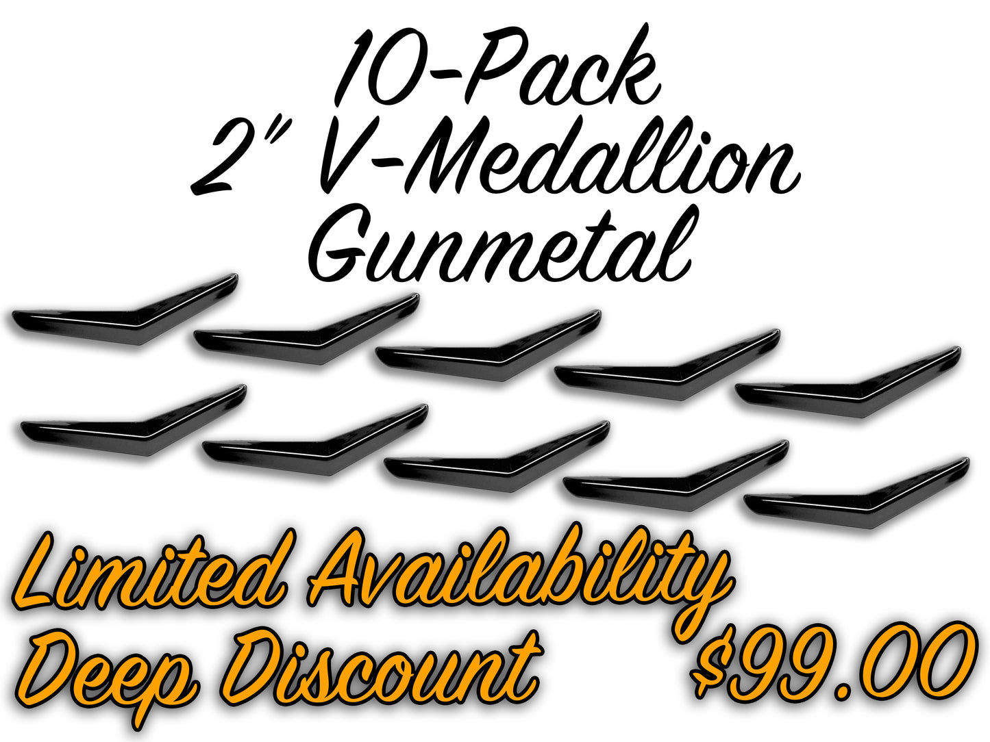 10-Pack of 2" V-Medallions - GUNMETAL - LIMITED AVAILABILITY DEEP DISCOUNT